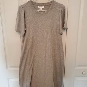 Maternity gray knit dress with flutter sleeves